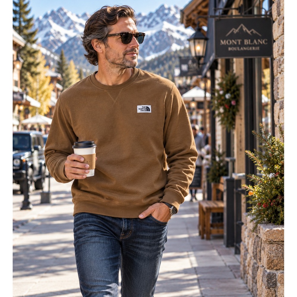 The North Face Heritage Patch Crew Sweatshirt Mens L Brown Fleece Pullover